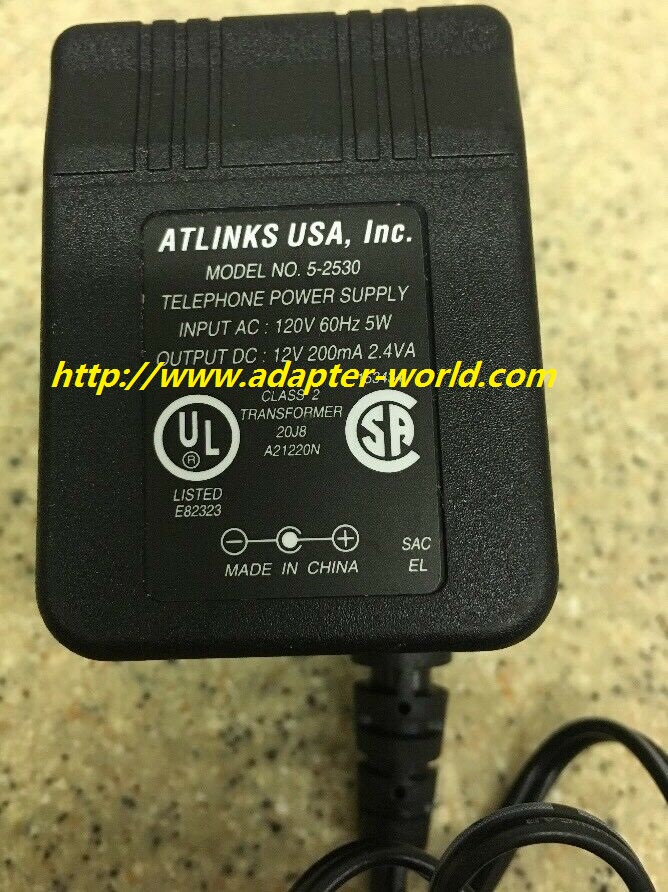 *100% Brand NEW* Atlinks 5-2530 AC Adapter 12V 200mA 2.4VA 5W Power Supply Charger Free shipping!